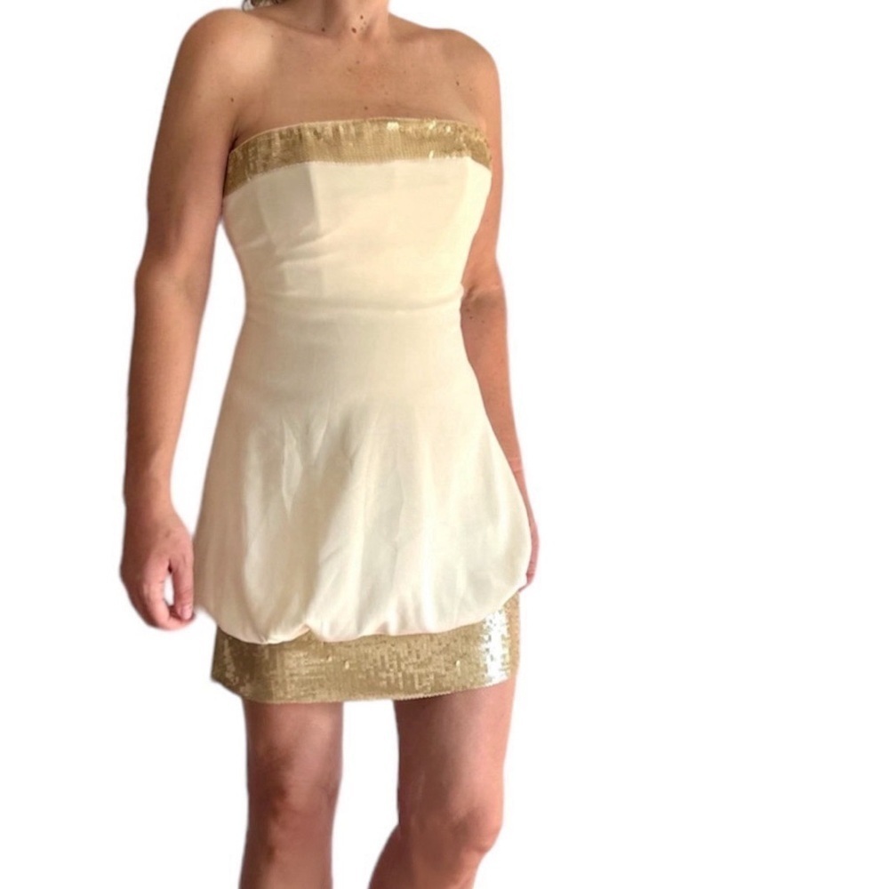 Badgley Mischka Strapless Little ivory off White Cocktail
Wedding Dress sequins